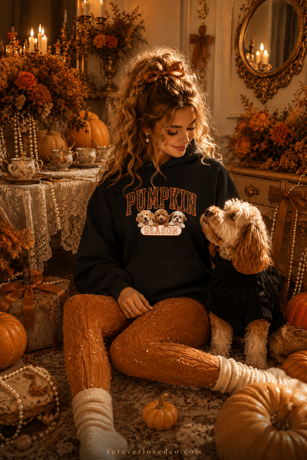 Dog Mom Gift Hoodie — Pumpkin Season Varsity Puppy Squad Fall Pullover | FurEverLoved