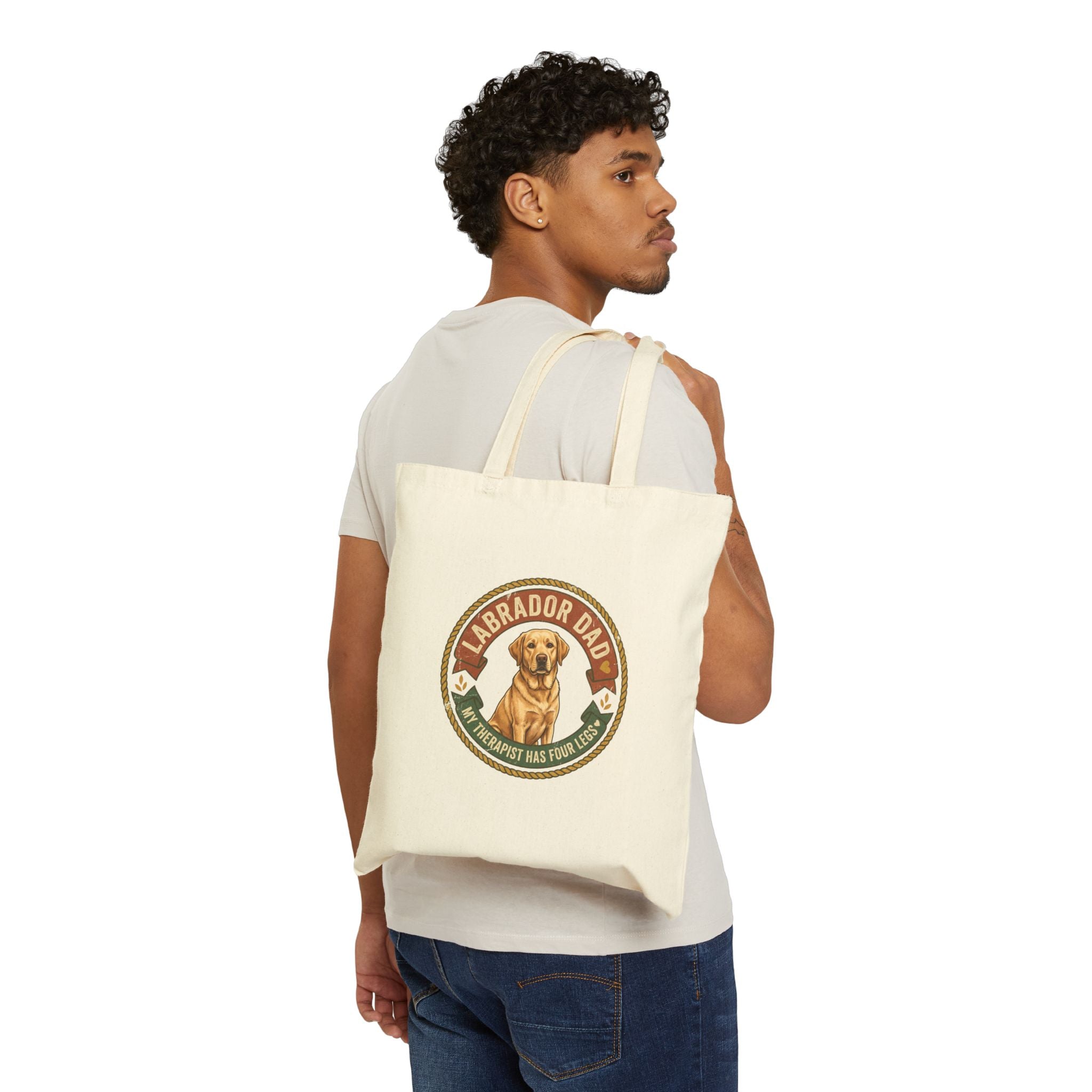 Labrador Dad Tote Bag — My Therapist Has Four Legs | Vintage Badge Lab Dad Canvas Tote | FurEverLoved