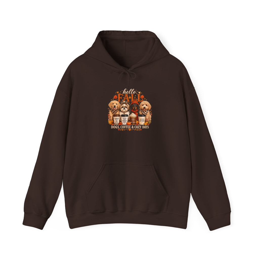 Dog Mom Gift Hoodie — Hello Fall Dogs Coffee & Cozy Days Pullover | FurEverLoved