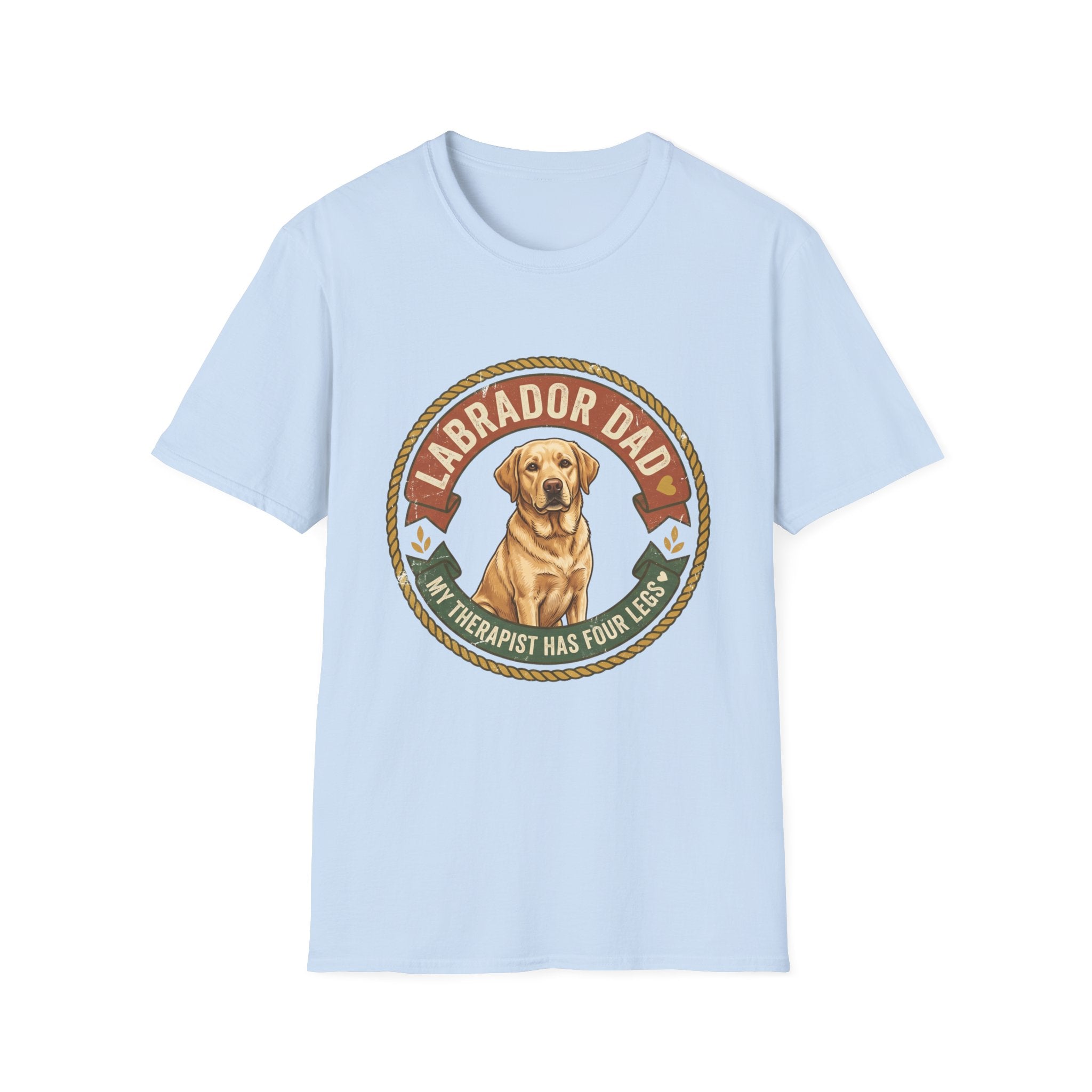 Labrador Dad T-Shirt — My Therapist Has Four Legs | Vintage Badge Rope Circle Lab Tee
