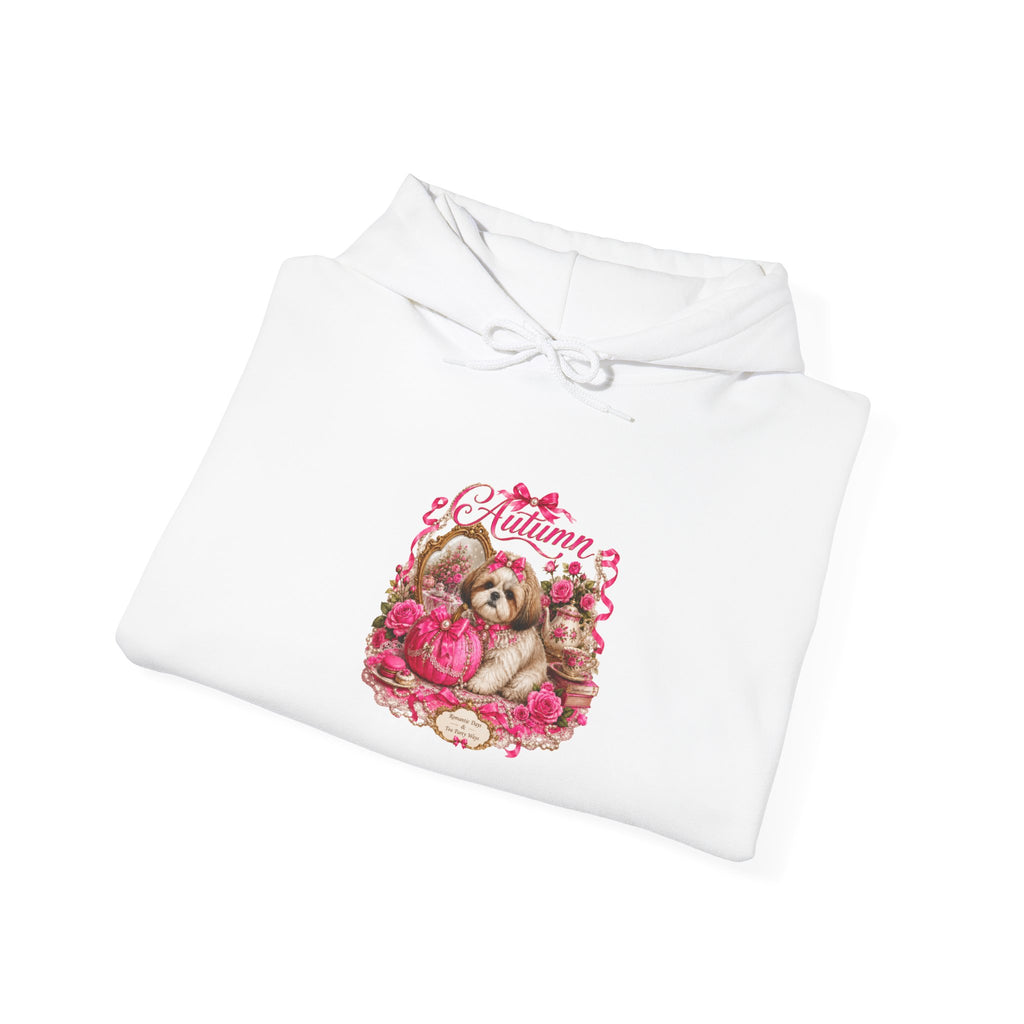 Shih Tzu Mom Gift Hoodie — Autumn Coquette Pink Rose Pumpkin Pullover | FurEverLoved