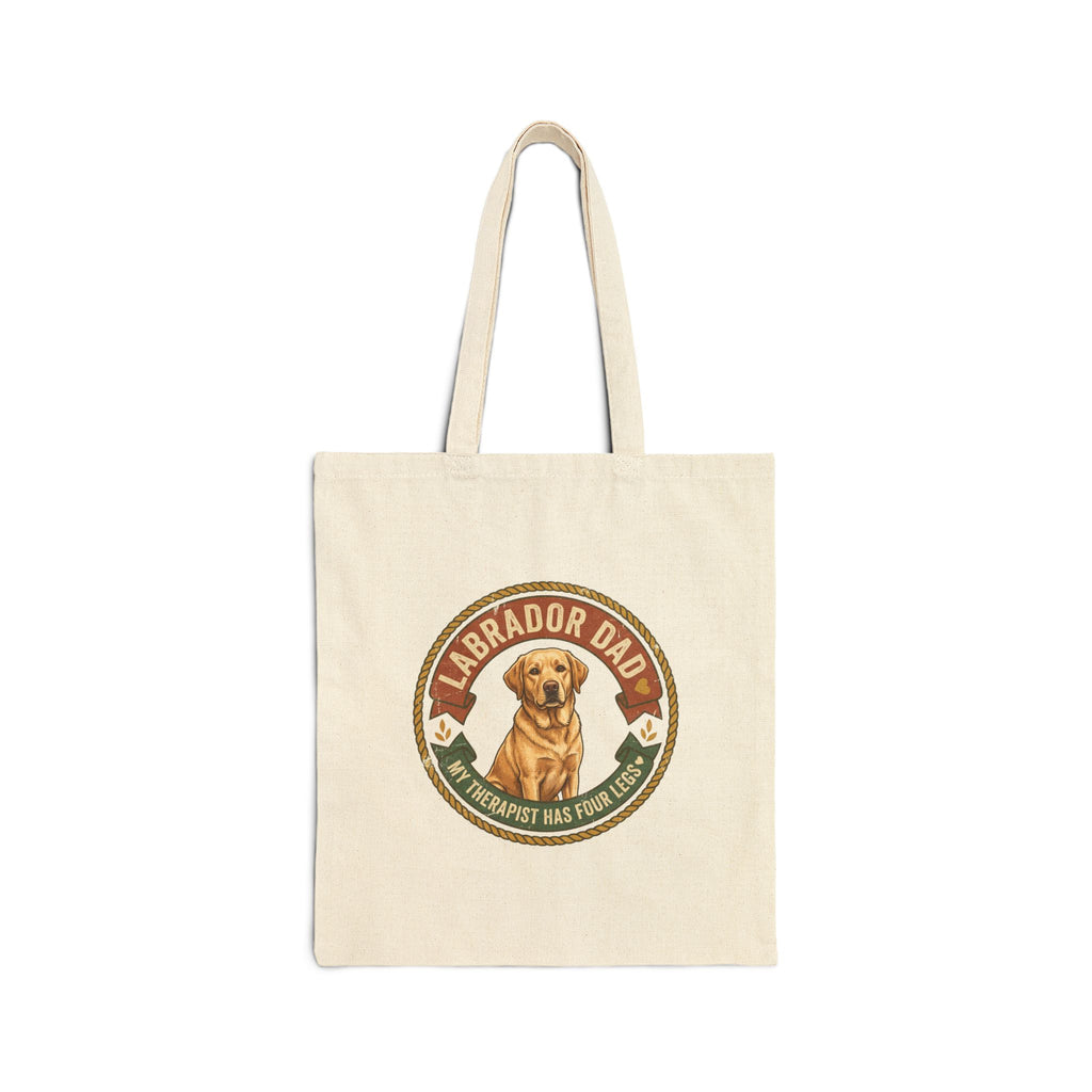 Labrador Dad Tote Bag — My Therapist Has Four Legs | Vintage Badge Lab Dad Canvas Tote | FurEverLoved