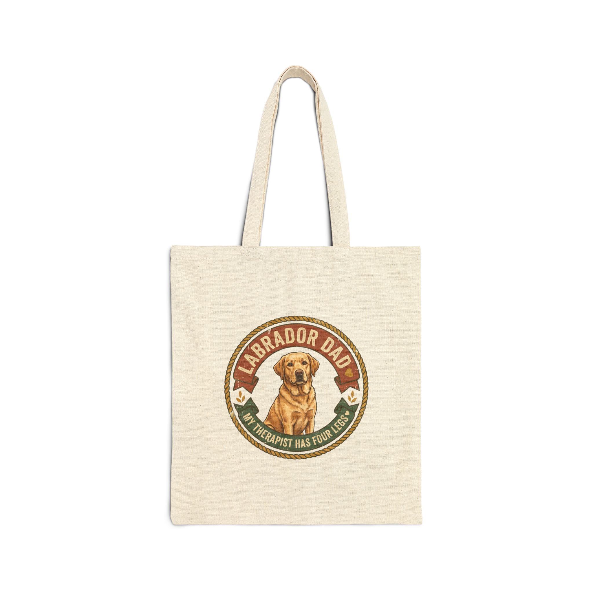 Labrador Dad Tote Bag — My Therapist Has Four Legs | Vintage Badge Lab Dad Canvas Tote | FurEverLoved