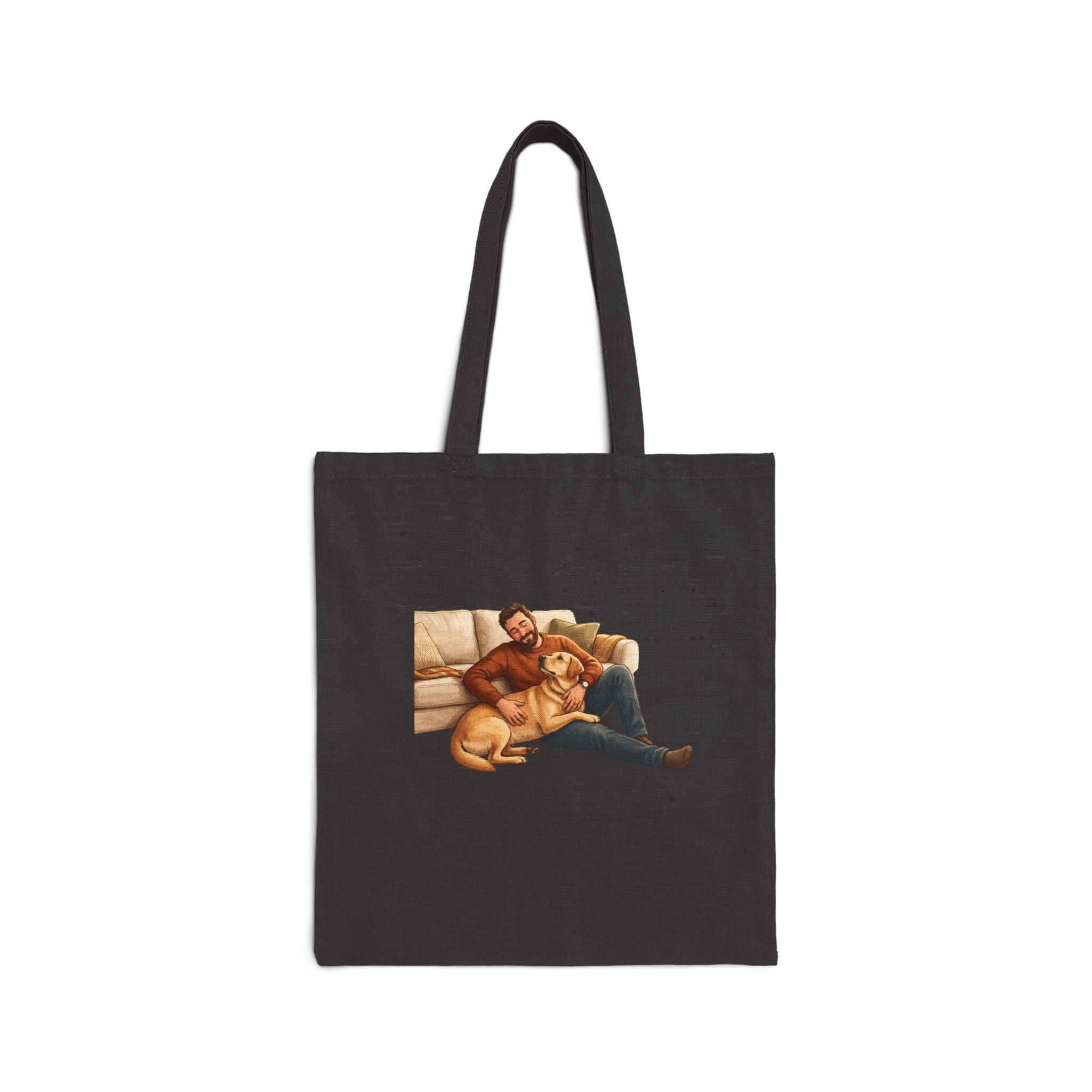 Dog Dad Tote Bag – Man & His Lab Couch Cuddles | Labrador Dad Gift Canvas Tote