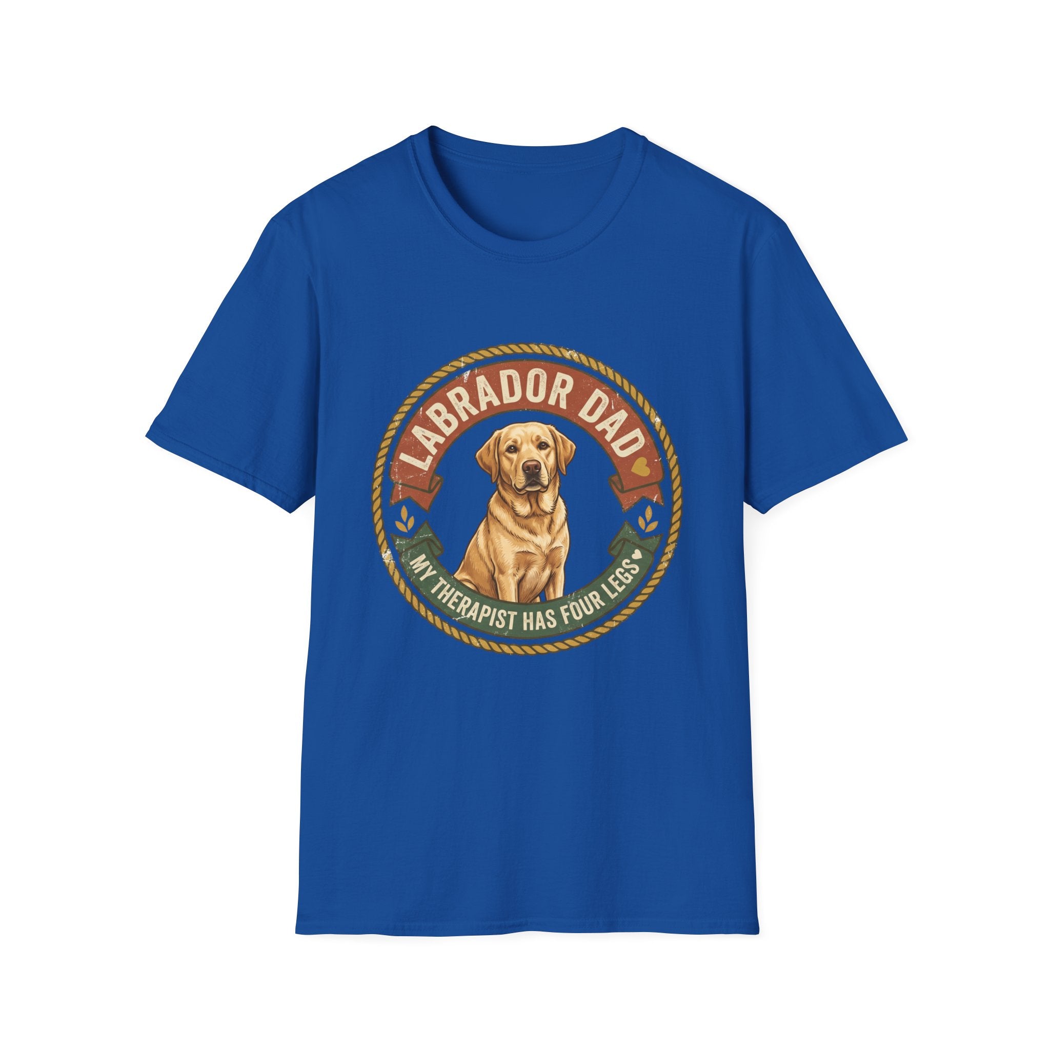 Labrador Dad T-Shirt — My Therapist Has Four Legs | Vintage Badge Rope Circle Lab Tee