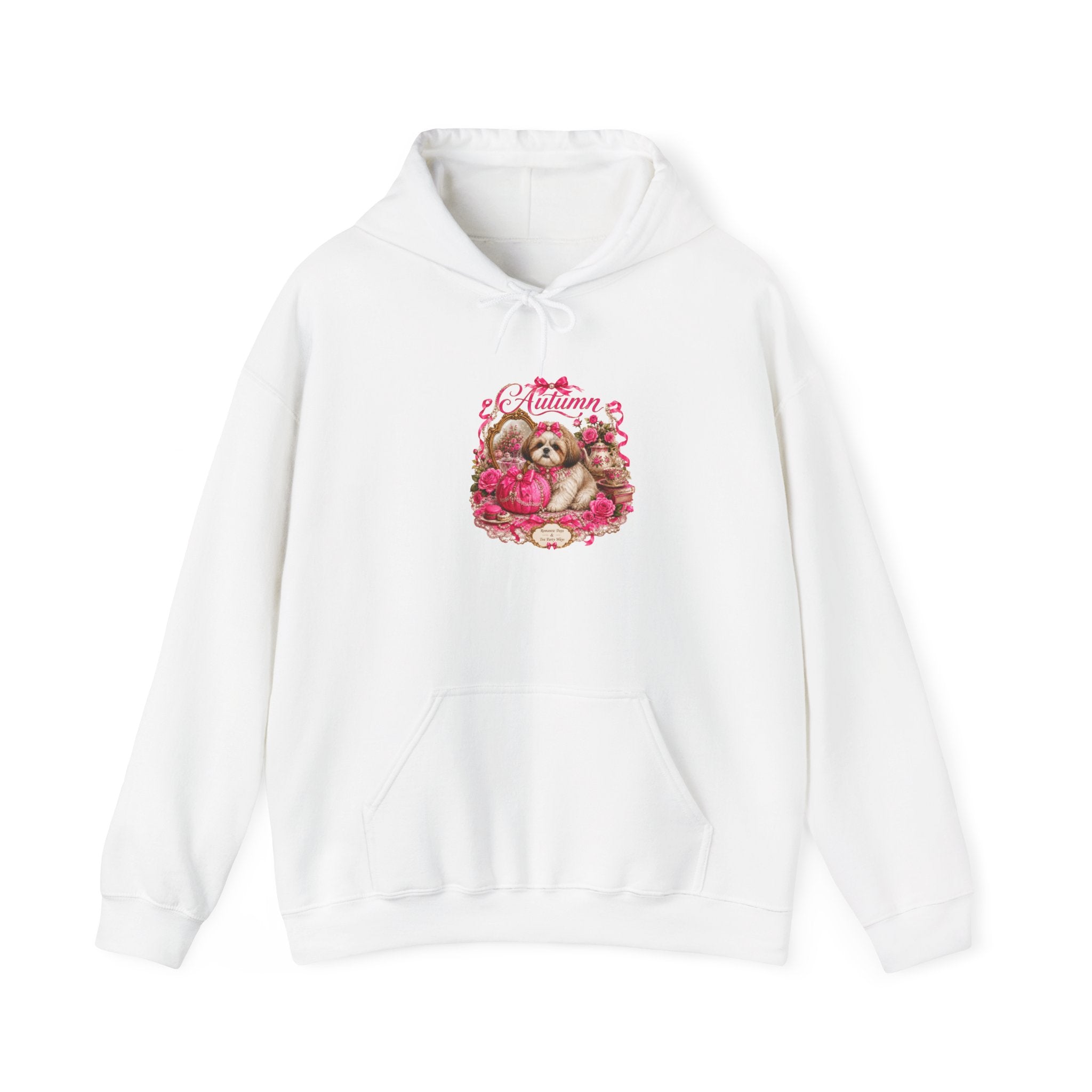 Shih Tzu Mom Gift Hoodie — Autumn Coquette Pink Rose Pumpkin Pullover | FurEverLoved