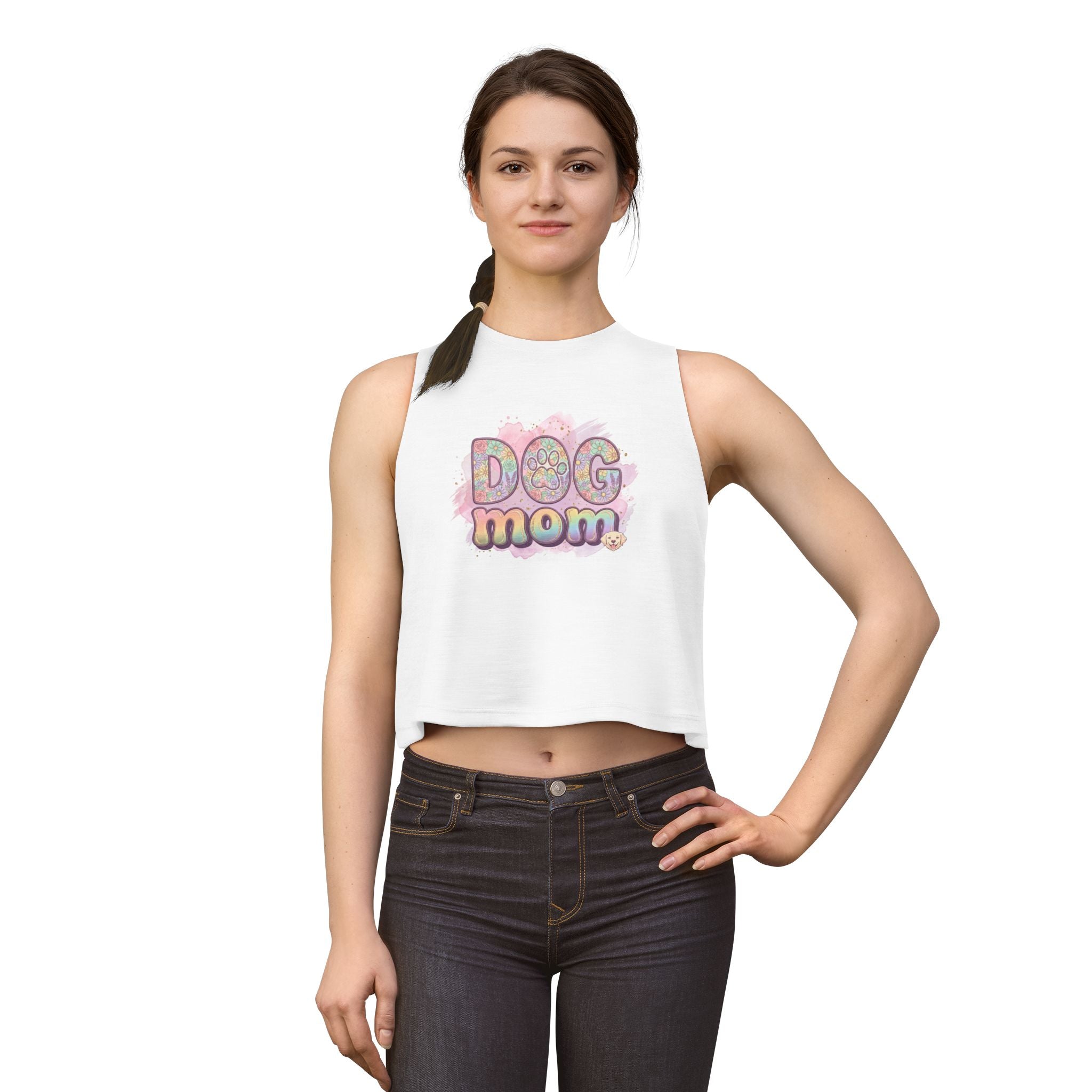 Dog Mom Cropped Tank Top | Cute Aesthetic Dog Lover Crop Top | Trendy Pet Mom Shirt