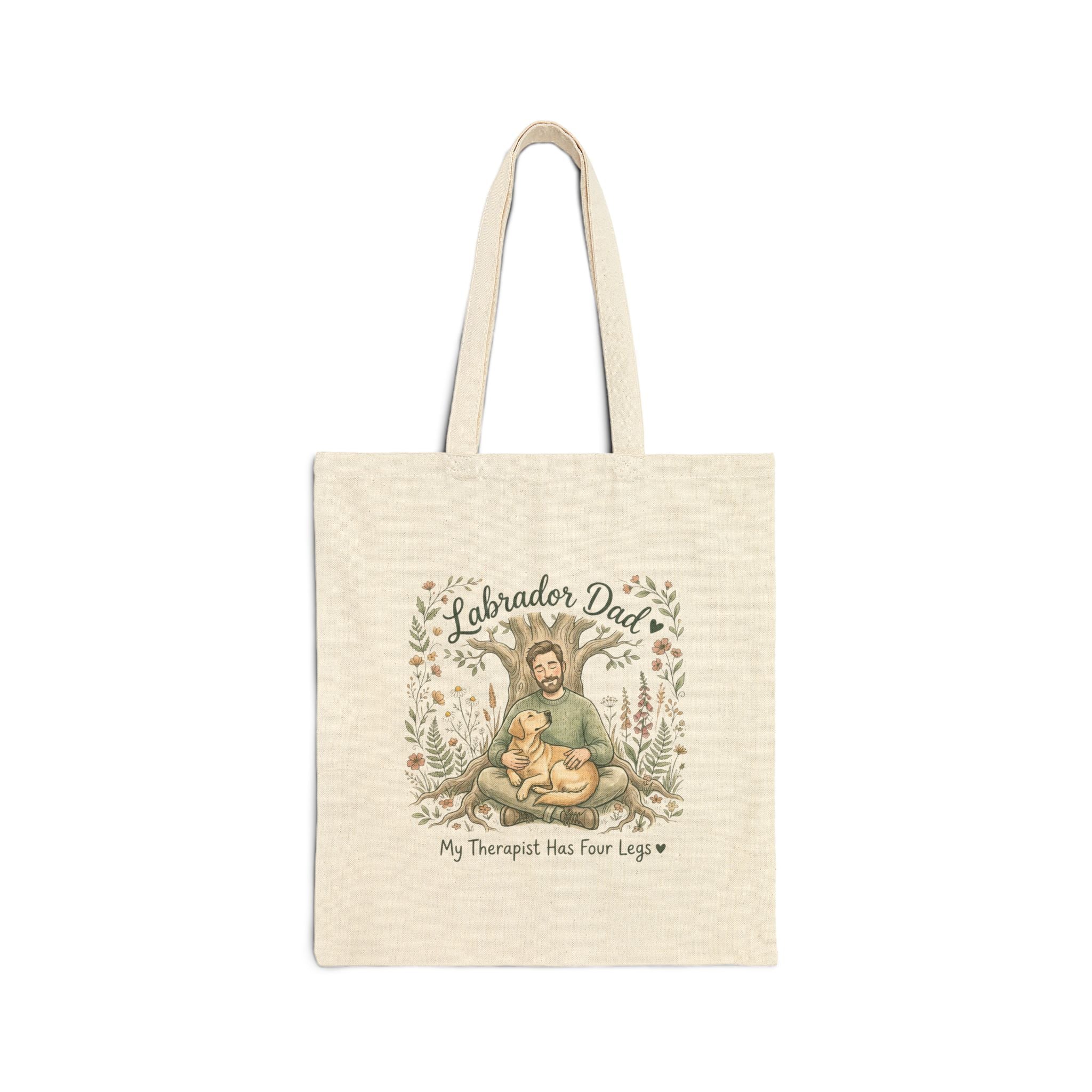Labrador Dad Tote Bag – My Therapist Has Four Legs | Botanical Nature Lab Dad Gift Canvas Tote