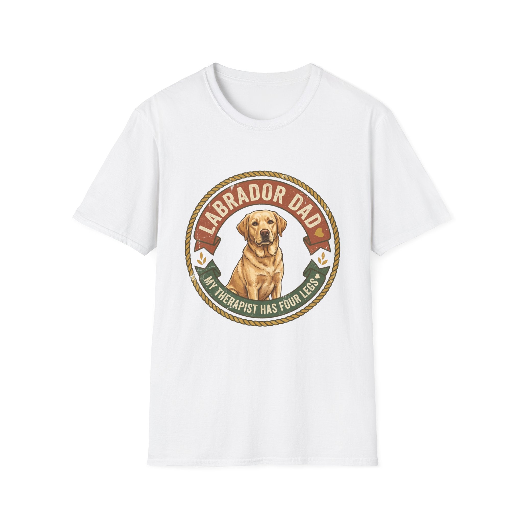 Labrador Dad T-Shirt — My Therapist Has Four Legs | Vintage Badge Rope Circle Lab Tee