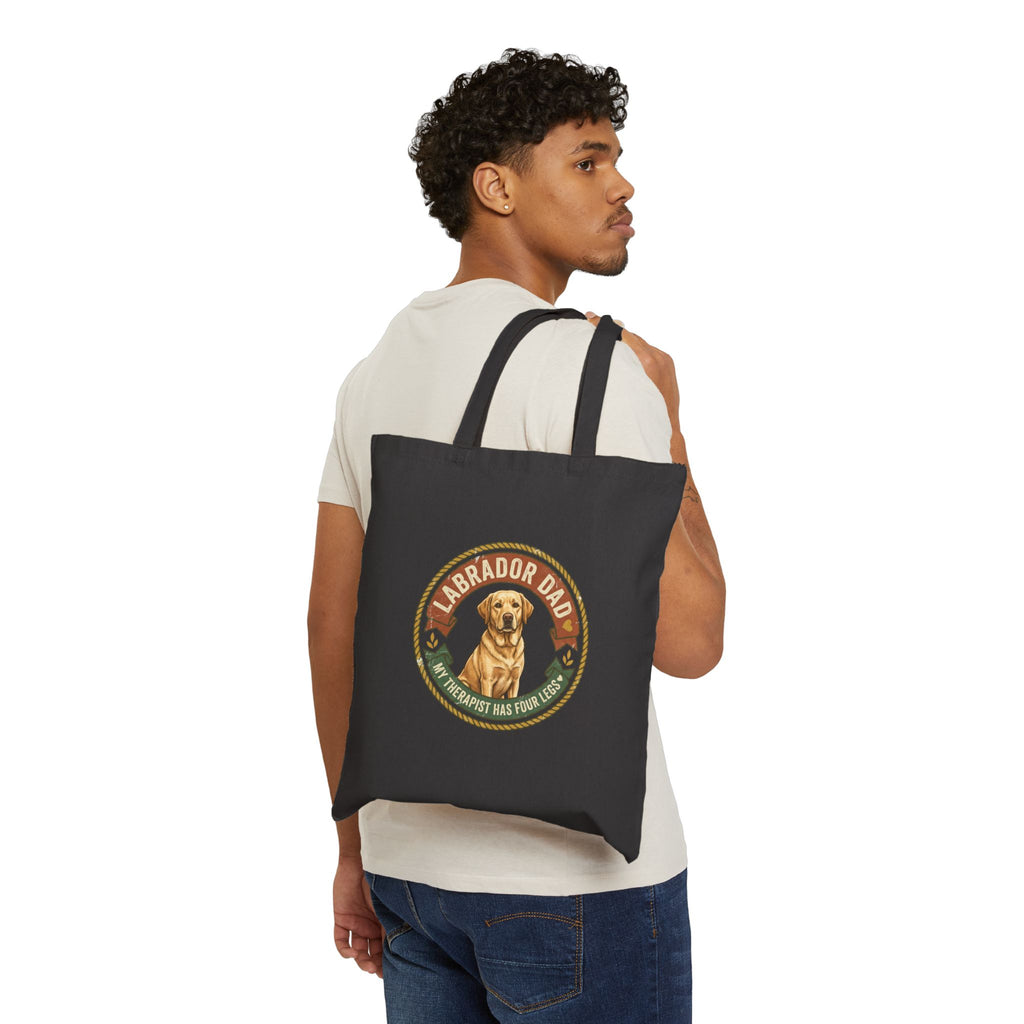 Labrador Dad Tote Bag — My Therapist Has Four Legs | Vintage Badge Lab Dad Canvas Tote | FurEverLoved