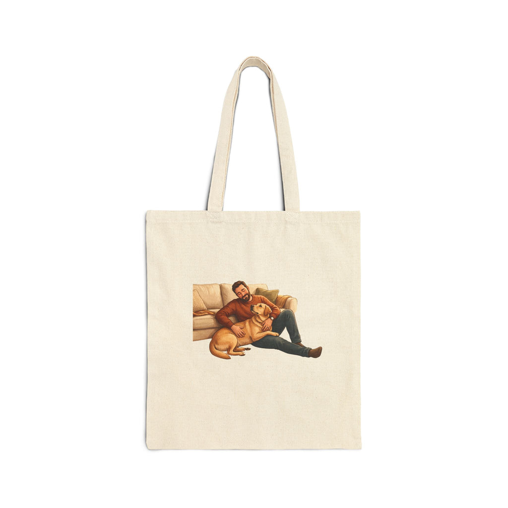 Dog Dad Tote Bag – Man & His Lab Couch Cuddles | Labrador Dad Gift Canvas Tote