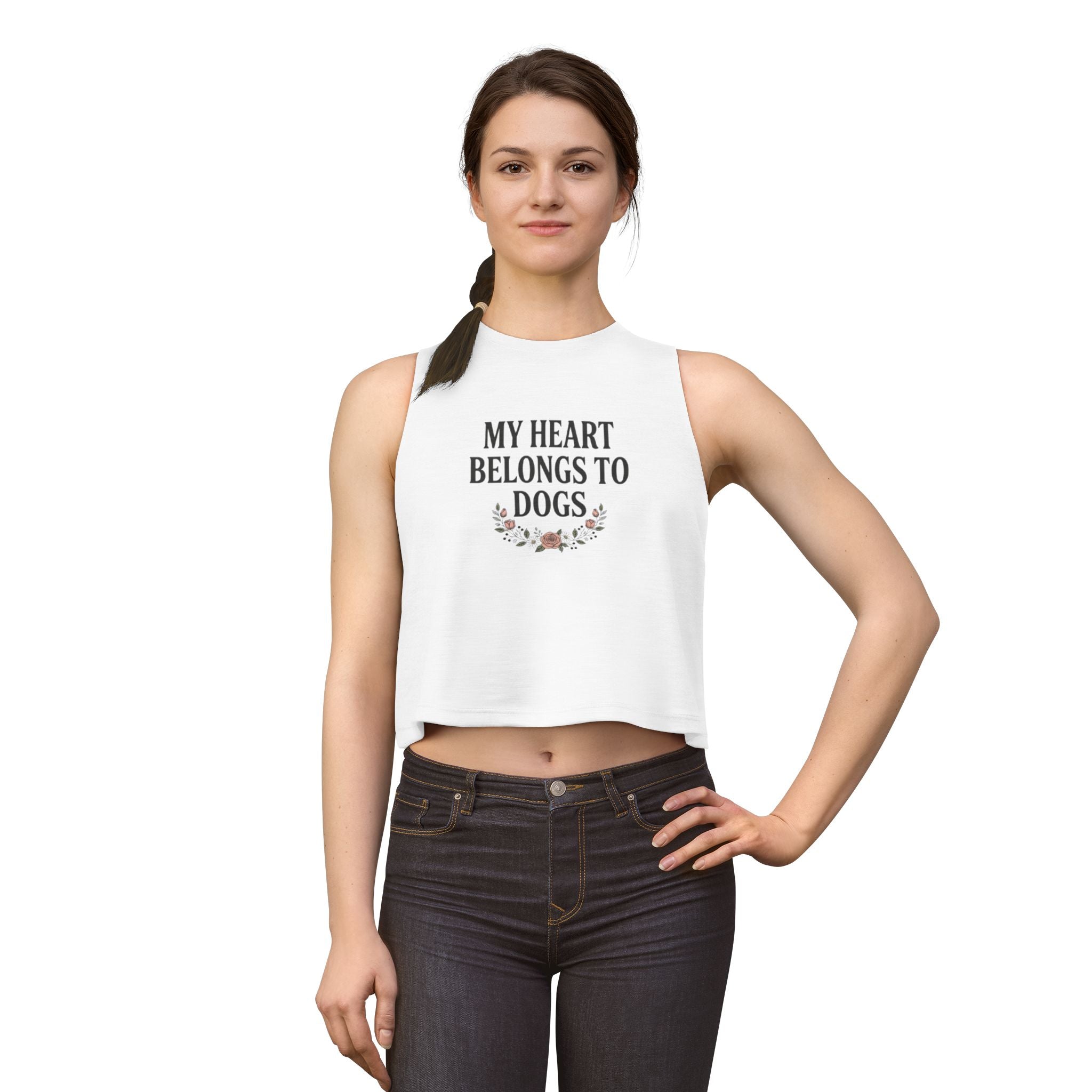 My Heart Belongs to Dogs Crop Tank – Dog Mom Floral Top