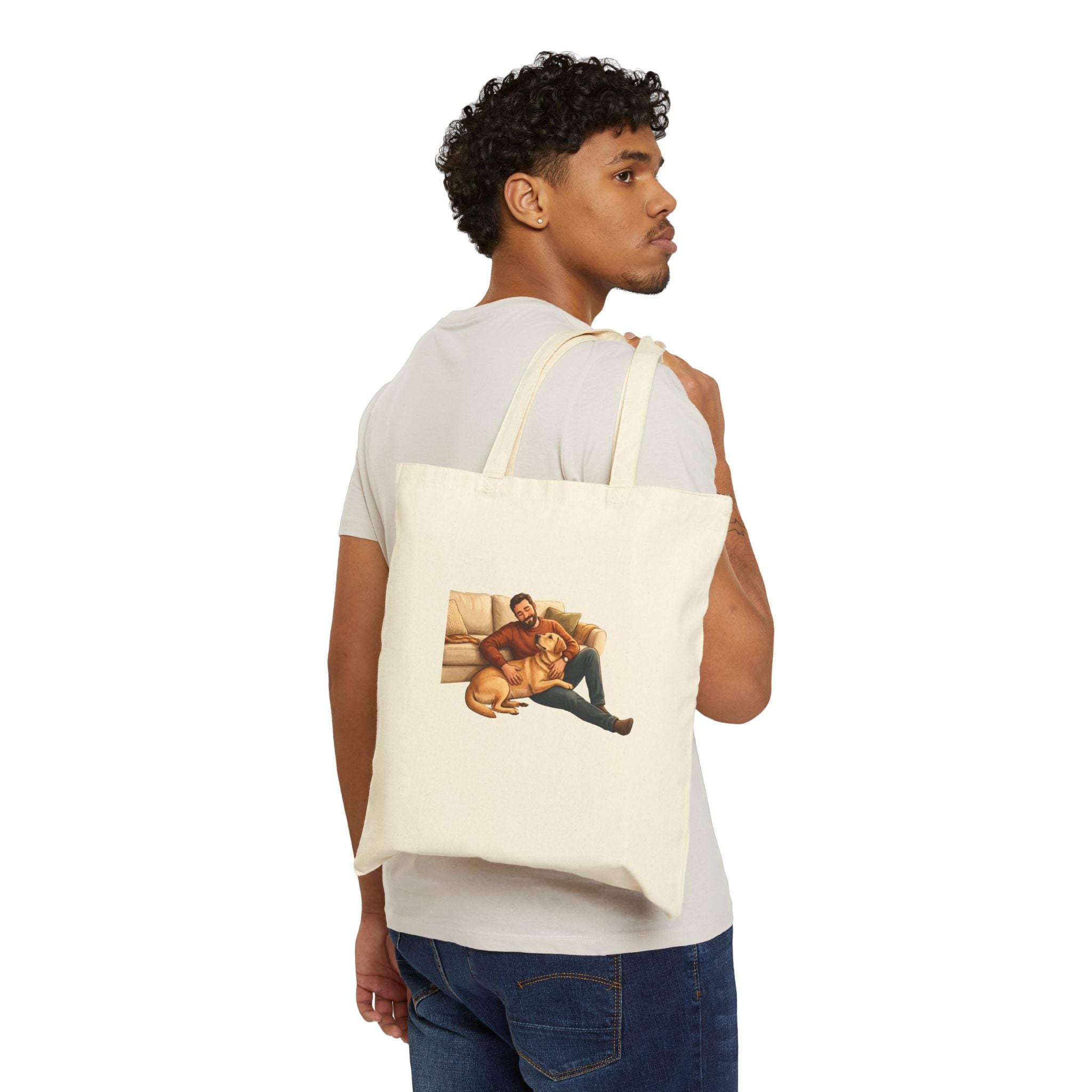Dog Dad Tote Bag – Man & His Lab Couch Cuddles | Labrador Dad Gift Canvas Tote