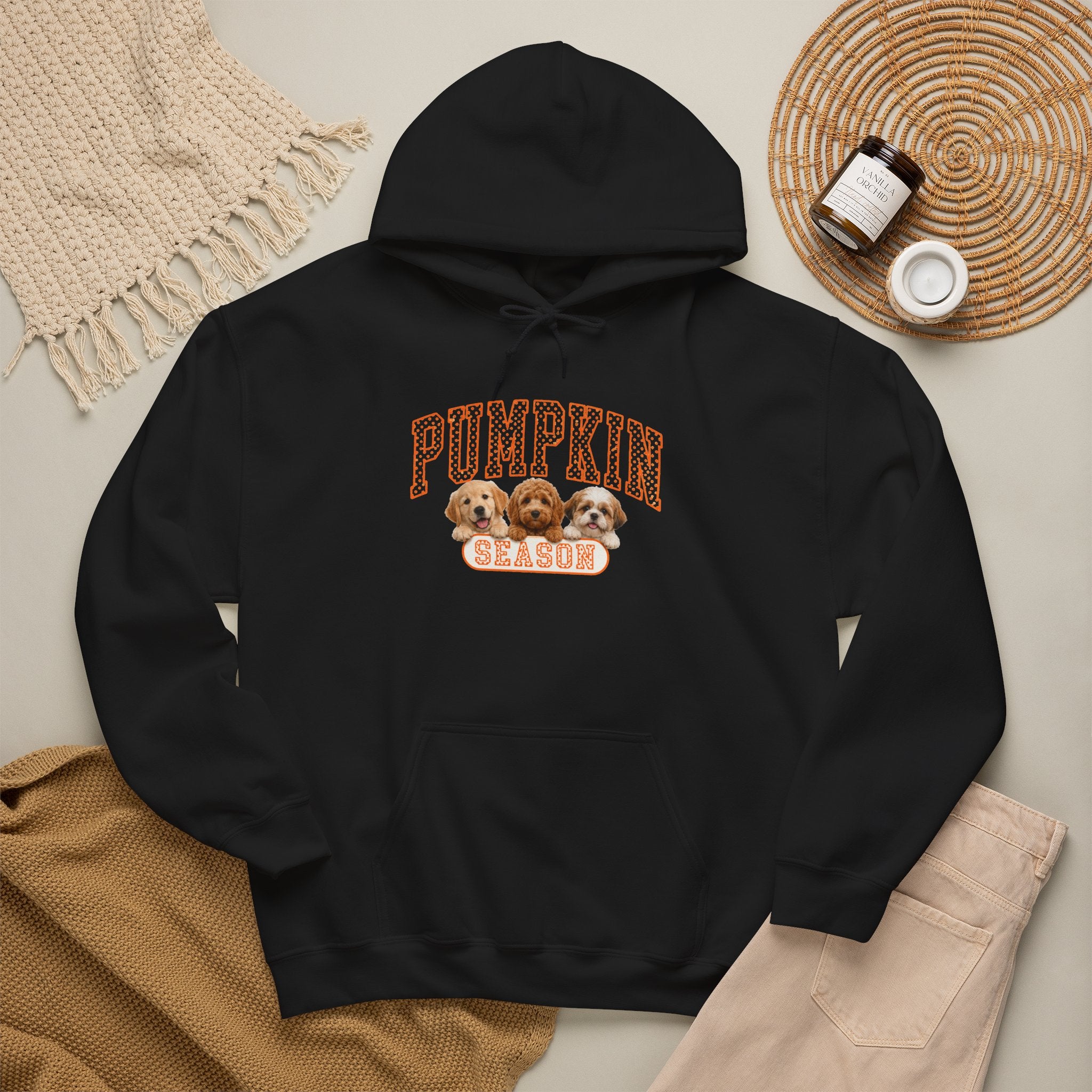 Dog Mom Gift Hoodie — Pumpkin Season Varsity Puppy Squad Fall Pullover | FurEverLoved