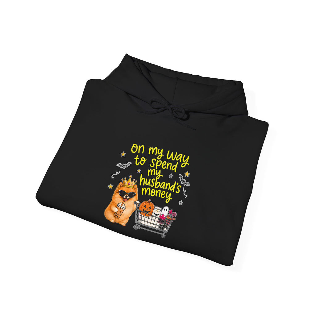 Pomeranian Mom Gift Hoodie — On My Way to Spend My Husband's Money Halloween Pullover | FurEverLoved
