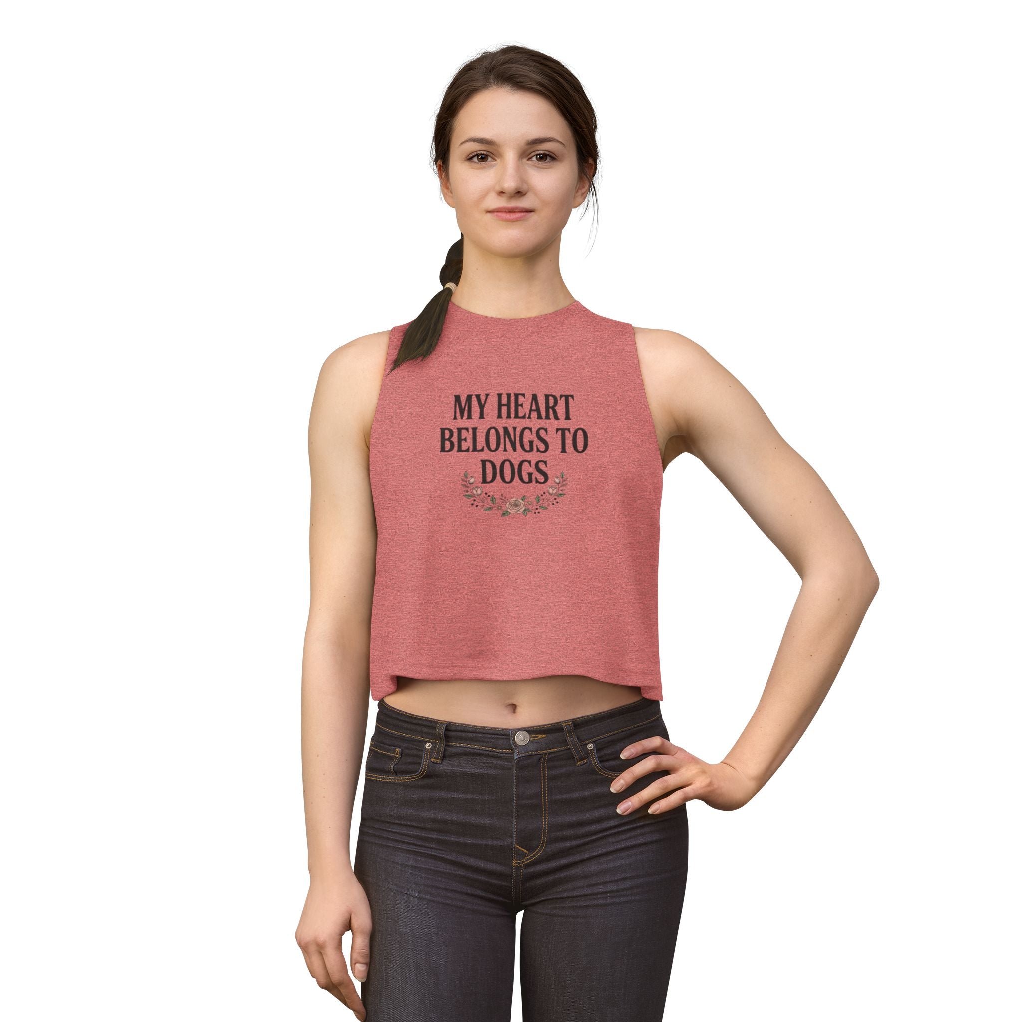 My Heart Belongs to Dogs Crop Tank – Dog Mom Floral Top