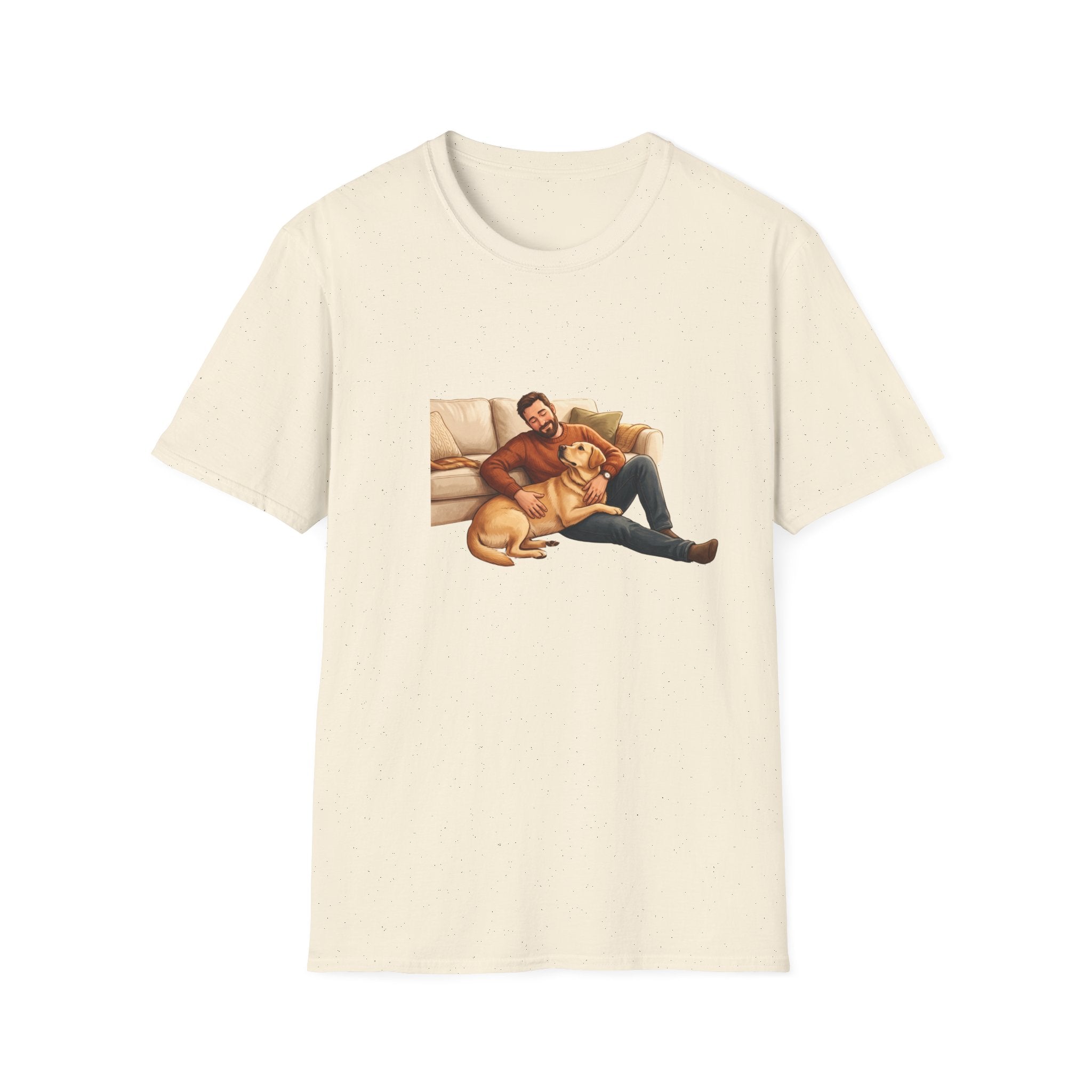 Labrador Dad T-Shirt — My Therapist Has Four Legs | Cozy Living Room Lab Illustration Tee