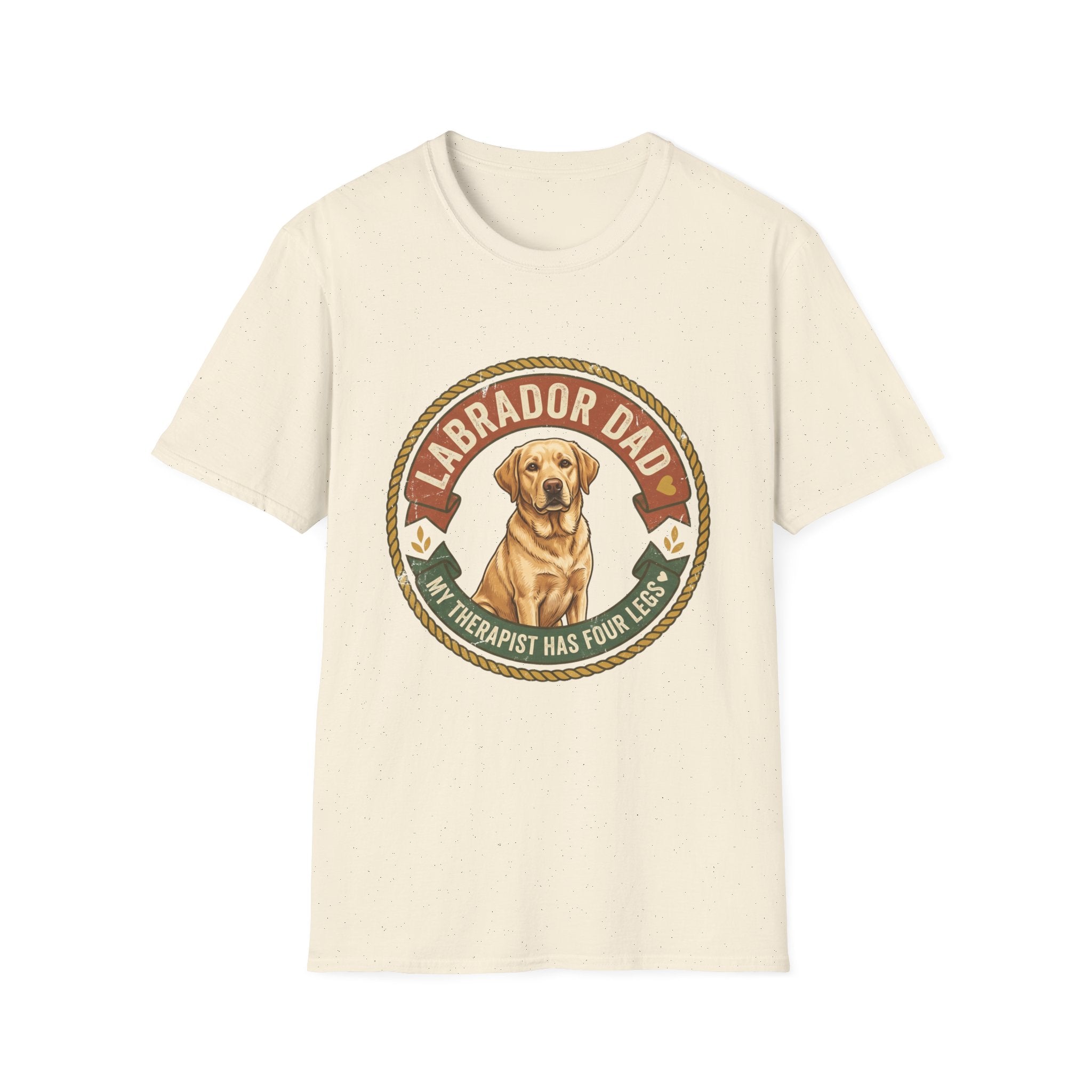 Labrador Dad T-Shirt — My Therapist Has Four Legs | Vintage Badge Rope Circle Lab Tee