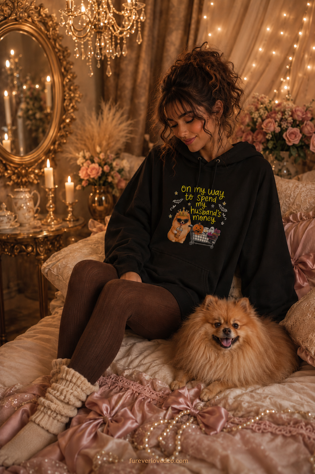 Pomeranian Mom Gift Hoodie — On My Way to Spend My Husband's Money Halloween Pullover | FurEverLoved