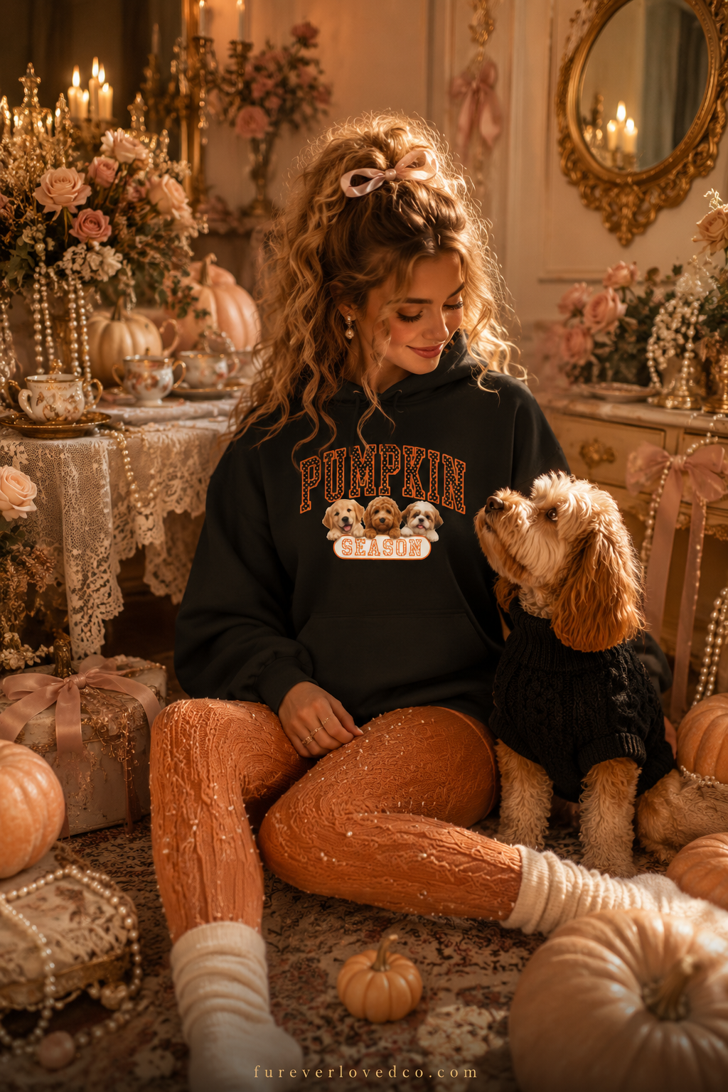 Dog Mom Gift Hoodie — Pumpkin Season Varsity Puppy Squad Fall Pullover | FurEverLoved