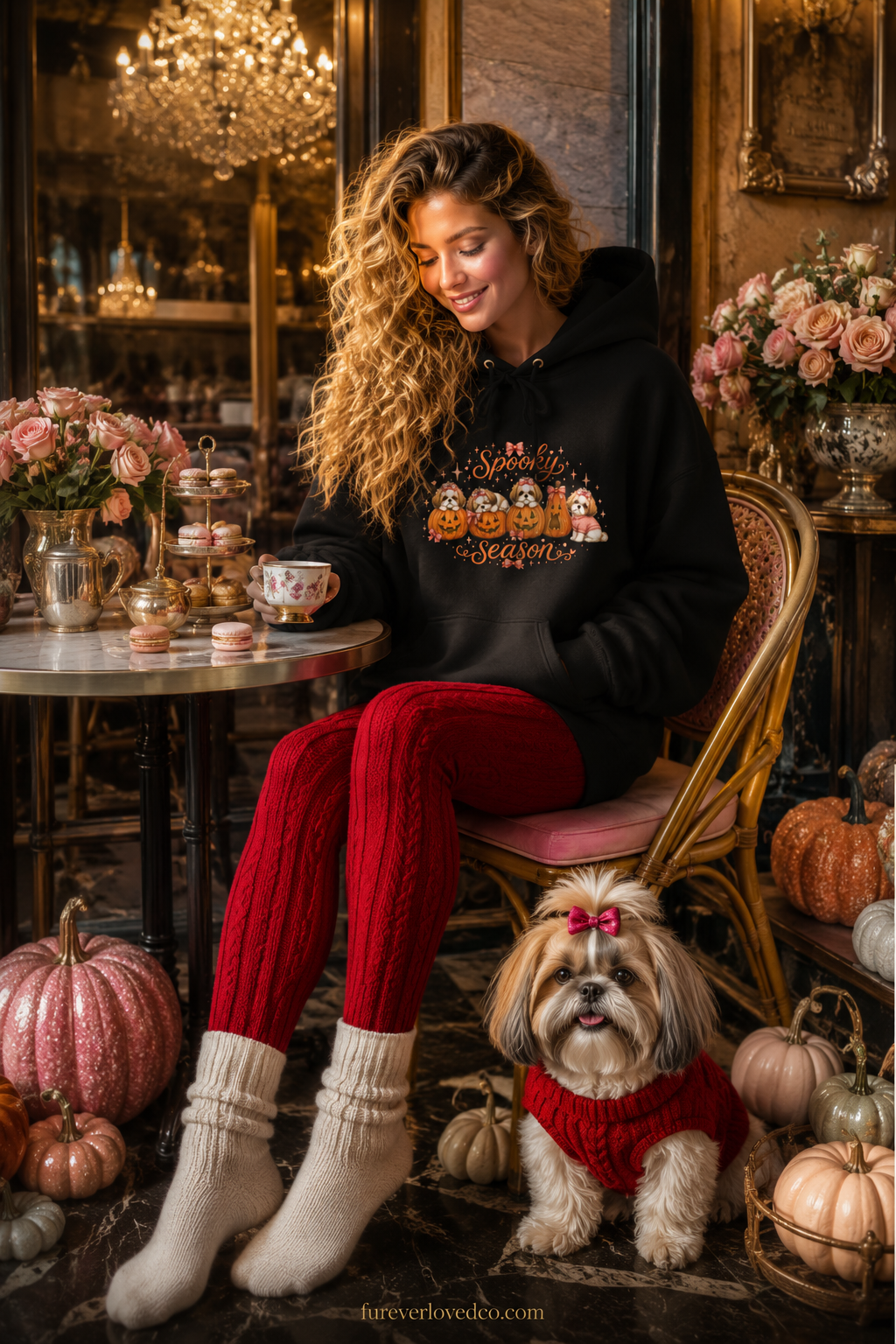 Shih Tzu Mom Gift Hoodie — Spooky Season Coquette Halloween Pumpkin Pullover | FurEverLoved