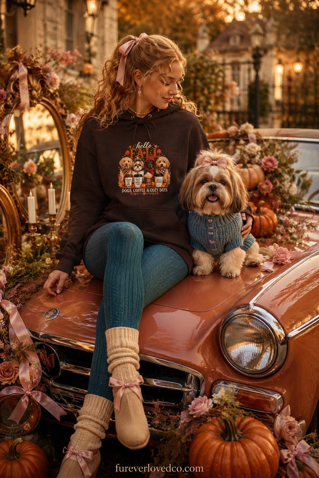 Dog Mom Gift Hoodie — Hello Fall Dogs Coffee & Cozy Days Pullover | FurEverLoved
