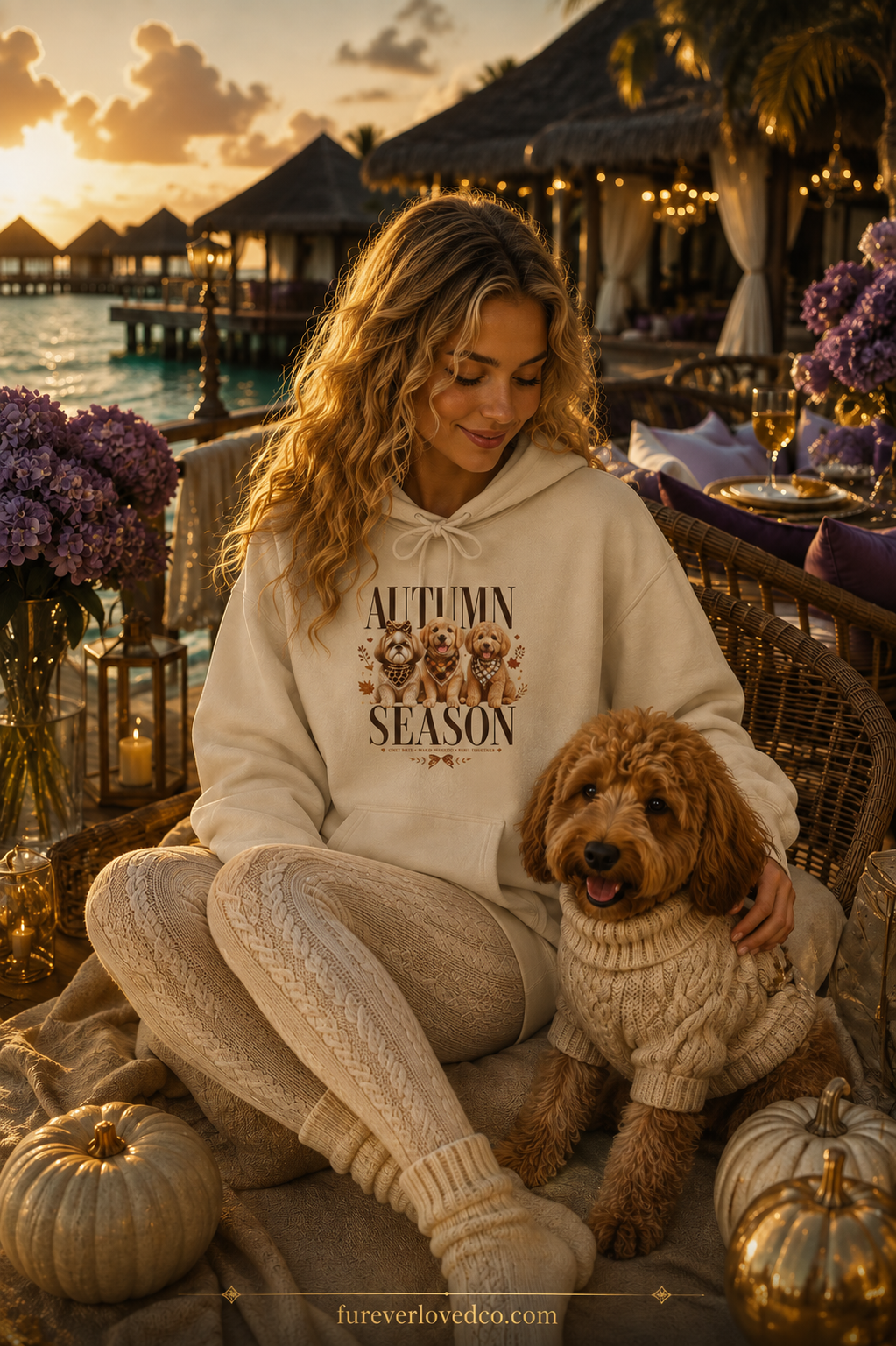 Dog Mom Gift Hoodie — Autumn Season Cozy Puppy Trio Fall Pullover | FurEverLoved