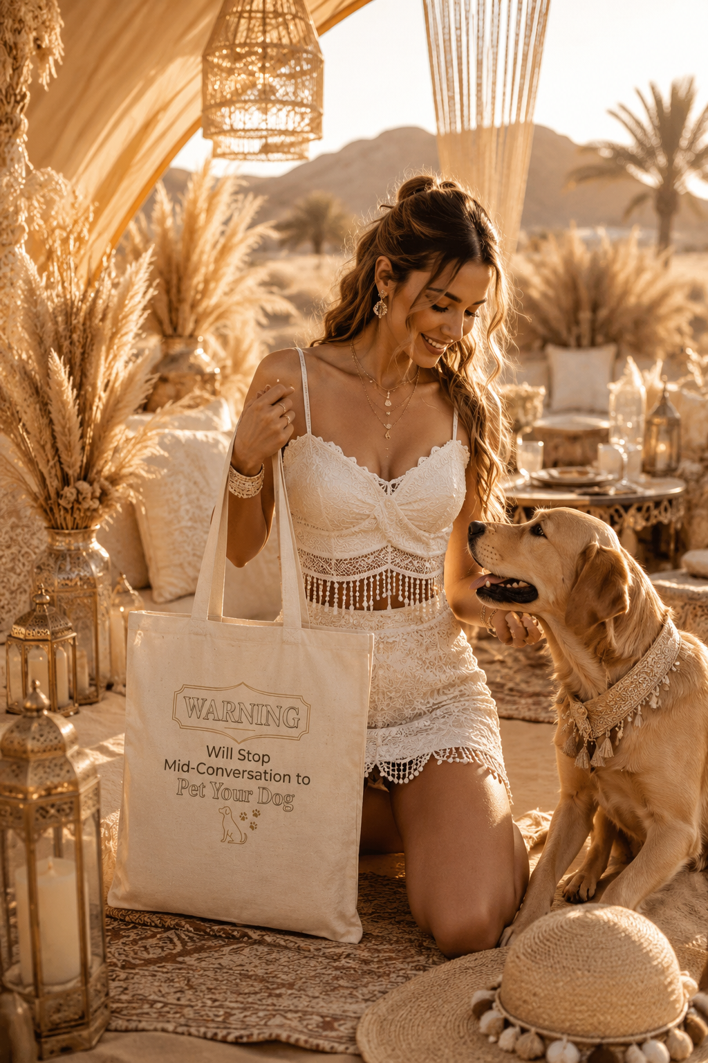 Warning: Will Stop Mid-Conversation to Pet Your Dog — Dog Lover Canvas Tote Bag | FurEverLoved