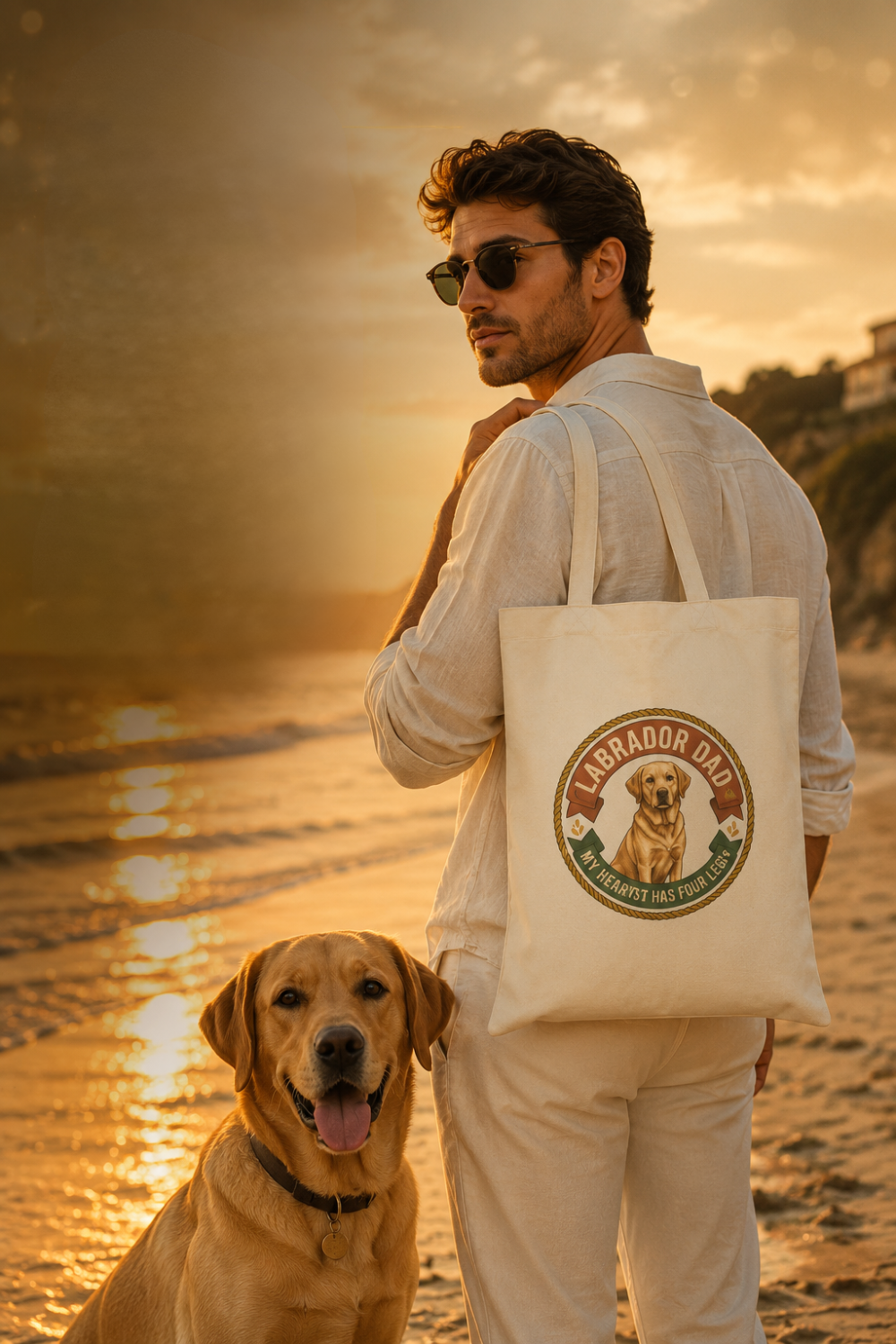 Labrador Dad Tote Bag — My Therapist Has Four Legs | Vintage Badge Lab Dad Canvas Tote | FurEverLoved
