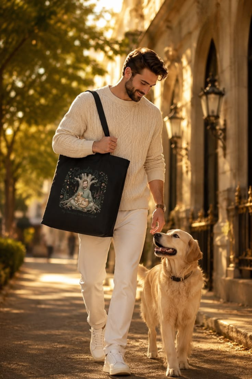 Labrador Dad Tote Bag – My Therapist Has Four Legs | Botanical Nature Lab Dad Gift Canvas Tote