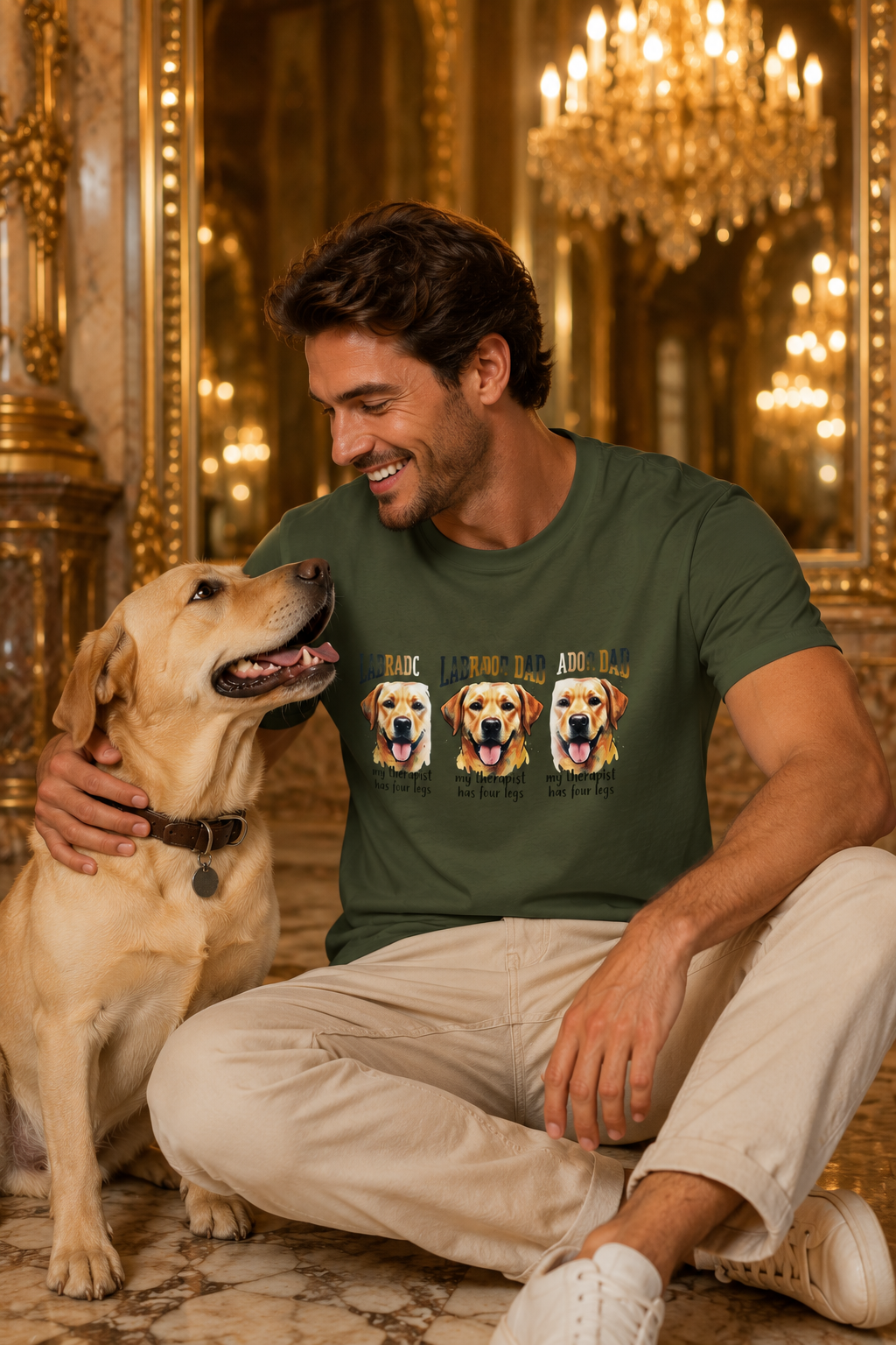 Labrador Dad T-Shirt — My Therapist Has Four Legs | Triple Watercolor Lab Portrait Tee | FurEverLoved