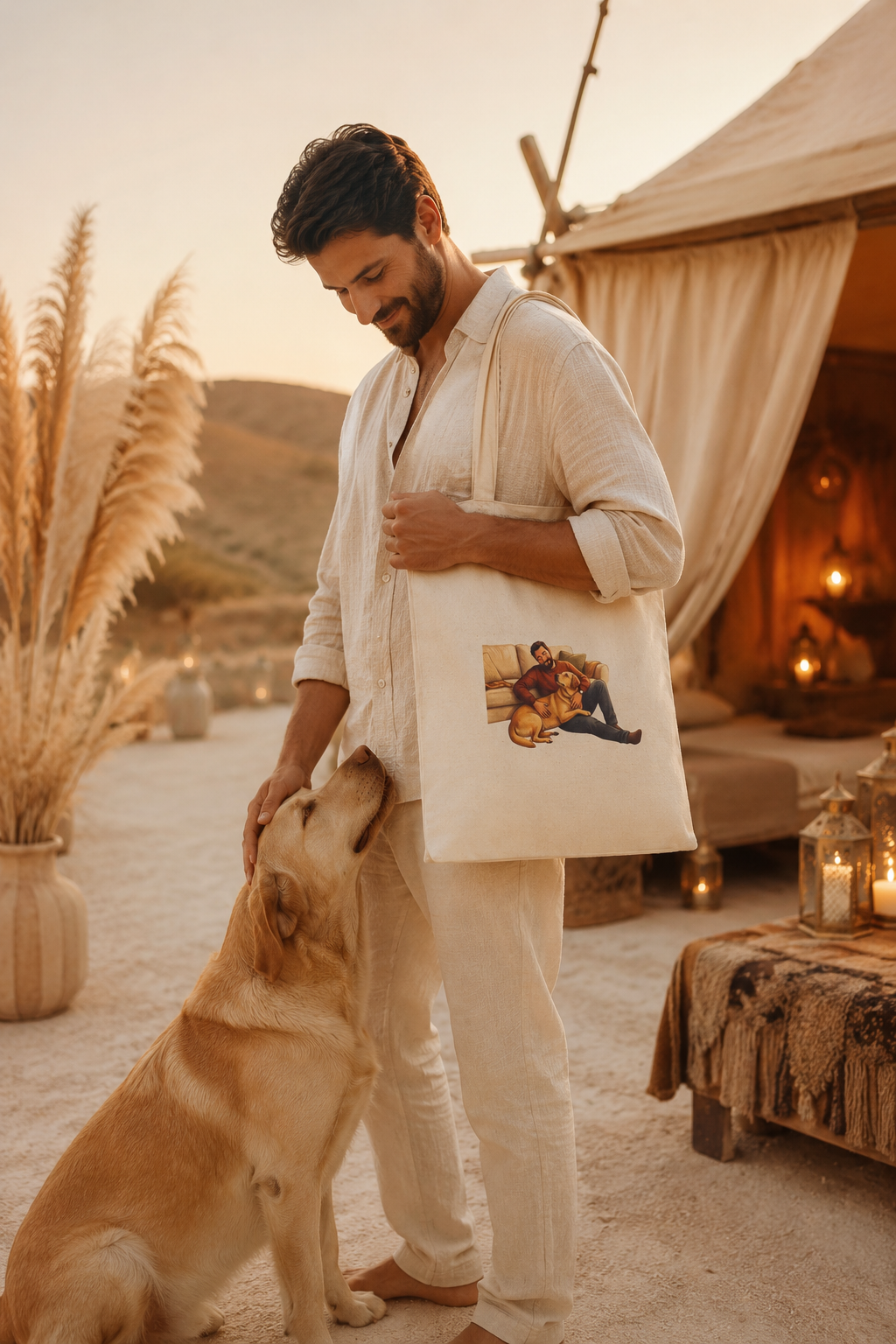 Dog Dad Tote Bag – Man & His Lab Couch Cuddles | Labrador Dad Gift Canvas Tote