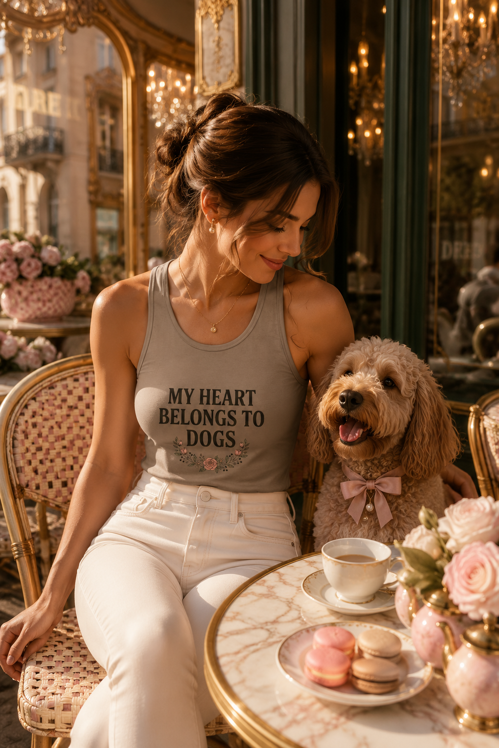 My Heart Belongs to Dogs Tank – Dog Mom Floral Racerback