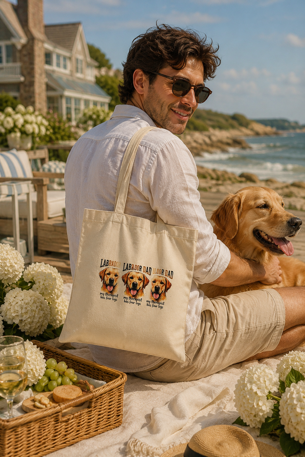 Labrador Dad Tote Bag – My Therapist Has Four Legs | Triple Lab Portrait Canvas Tote Gift