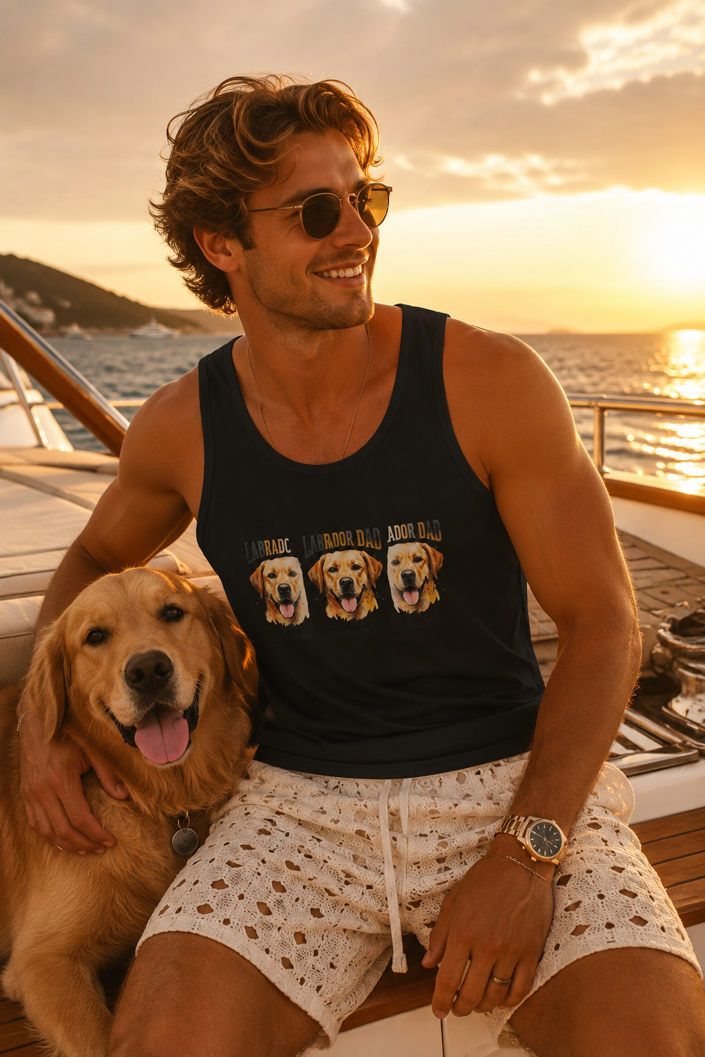 Labrador Dad Tank Top – Triple Lab Portrait | Bold Yellow Lab Gift for Dog Dads