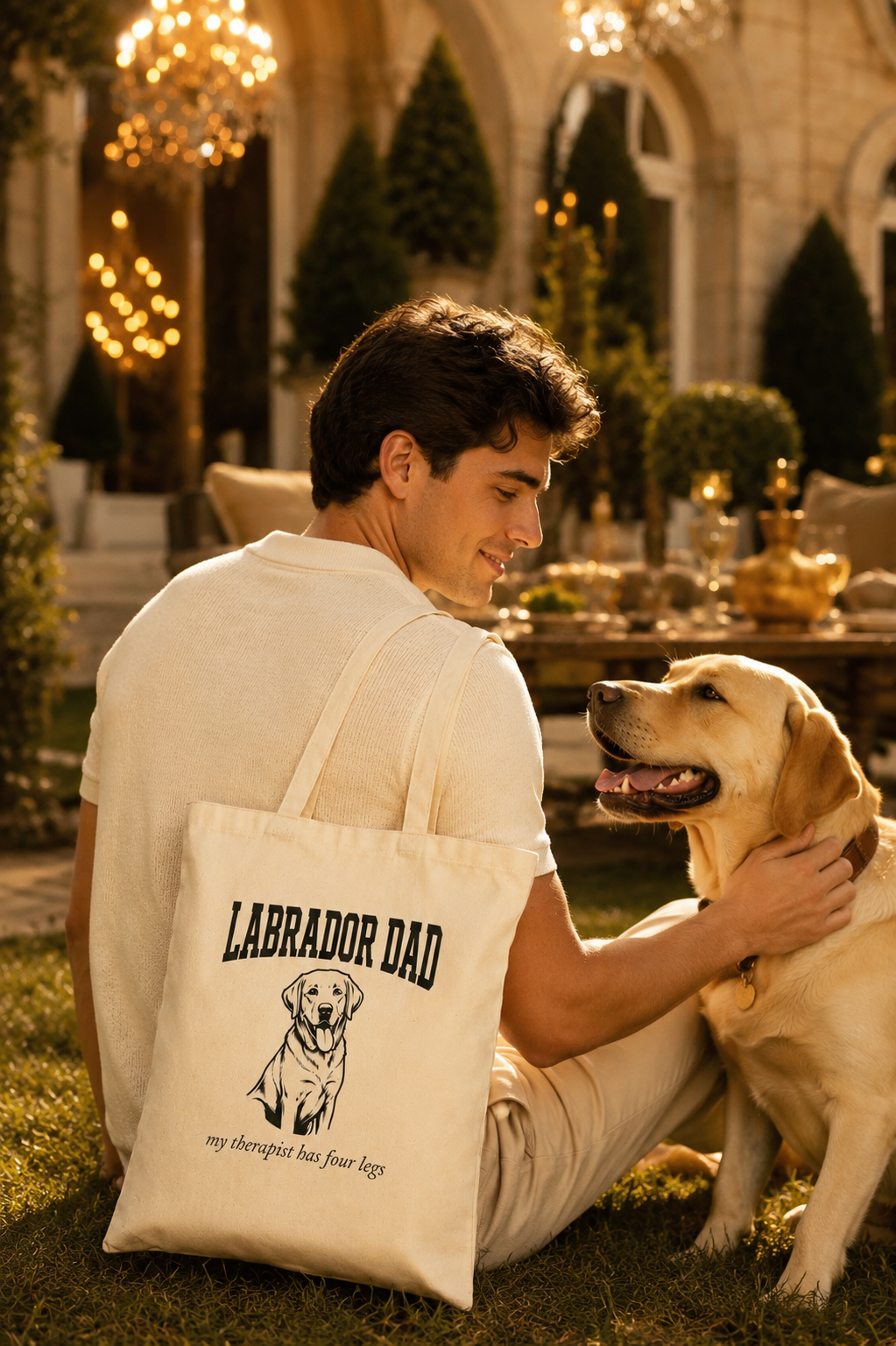 Labrador Dad Tote Bag — My Therapist Has Four Legs | Collegiate Style Lab Dad Canvas Tote | FurEverLoved