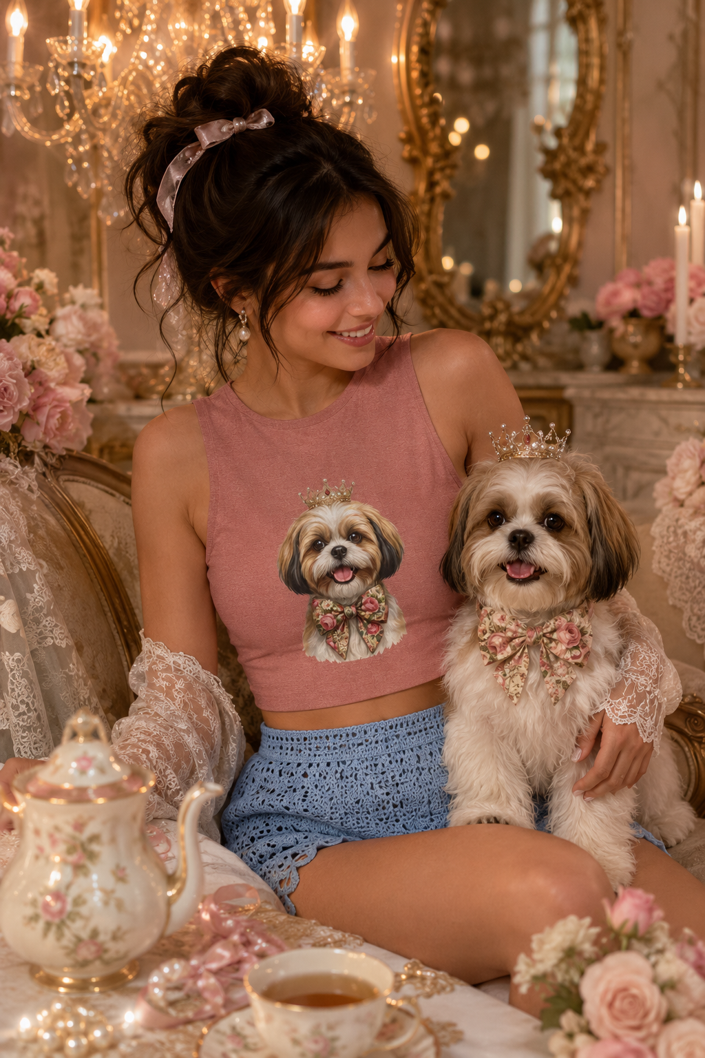 Shih Tzu Queen Crop Tank — Crown Dog Mom Cropped Shirt | FurEverLoved